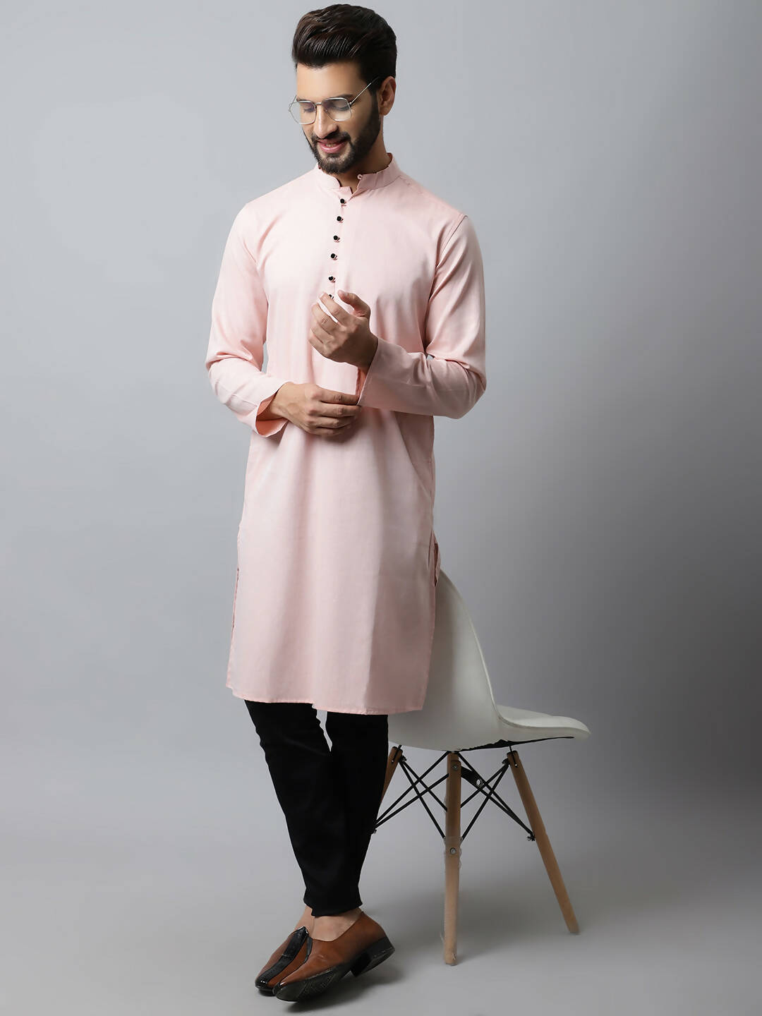 Even Apparels Pink Color Linen Pure Cotton Men's Kurta With Side Placket (SLD070) | Swadesiicart