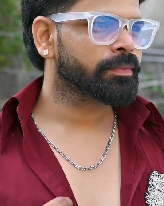 VOJ Men Silver Plated Stainless Steel Cuban Link Chain | Swadesiicart