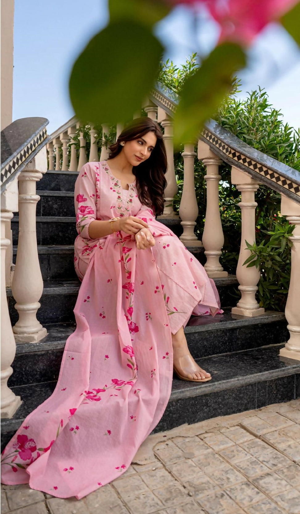 The52 Pink Women's Beautiful Chanderi Fabric Printed Work Straight Kurta Pant and Dupatta Set - Swadesiicart