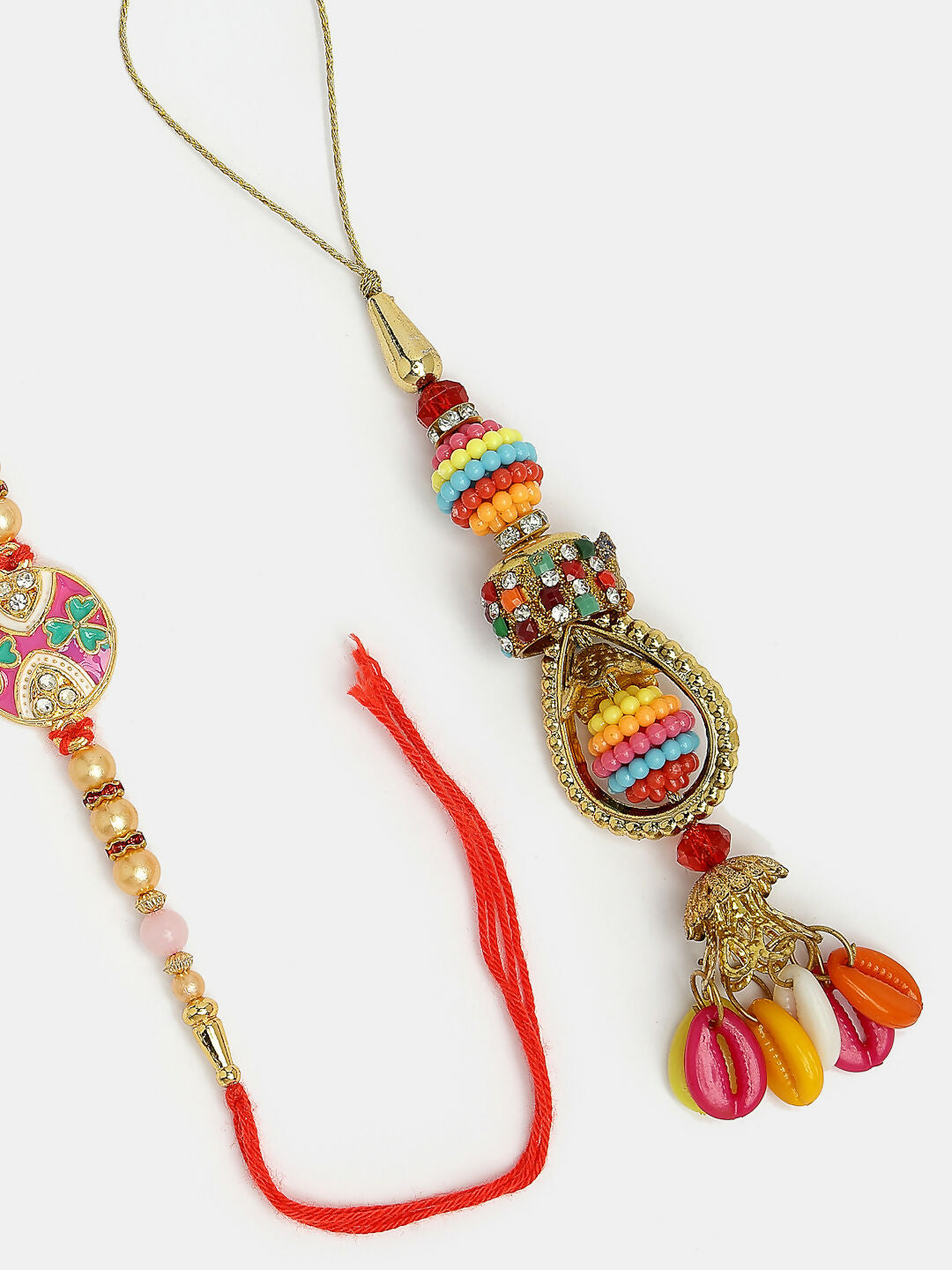 NVR Women & Men Set of 2 Multicolor Artificial beads Bhaiya Bhabhi Rakhi With Roli Chawal & Chocolate | Swadesiicart