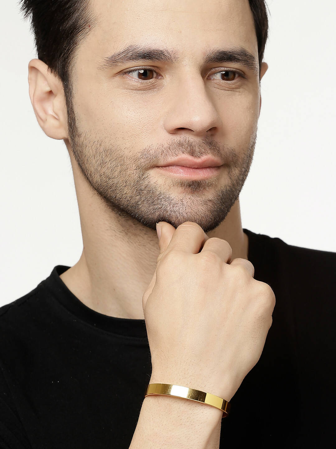 NVR Men Gold Stainless Steel Cuff Bracelet - Swadesiicart
