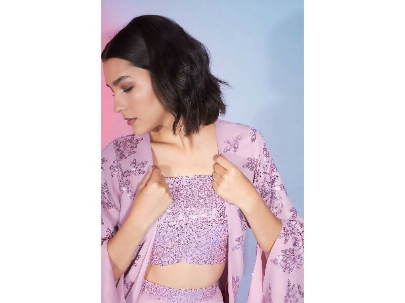 Pink Georgette Sequence With Thread Designer Co-Ord Set - Flory - Swadesiicart
