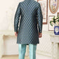 Raivat Ethnic Banarasi Jacquard Embroidery Semi Indo Western Sherwani In Grey Blue Colour | Swadesiicart