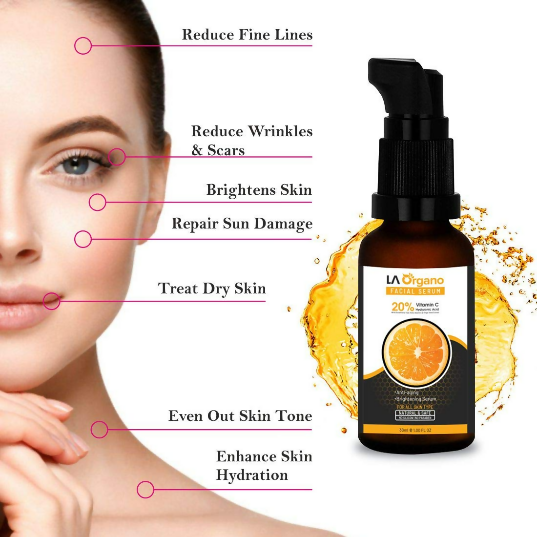 LA Organo Vitamin C Face Serum Anti-Aging Formula For Face Glowing | Swadesiicart