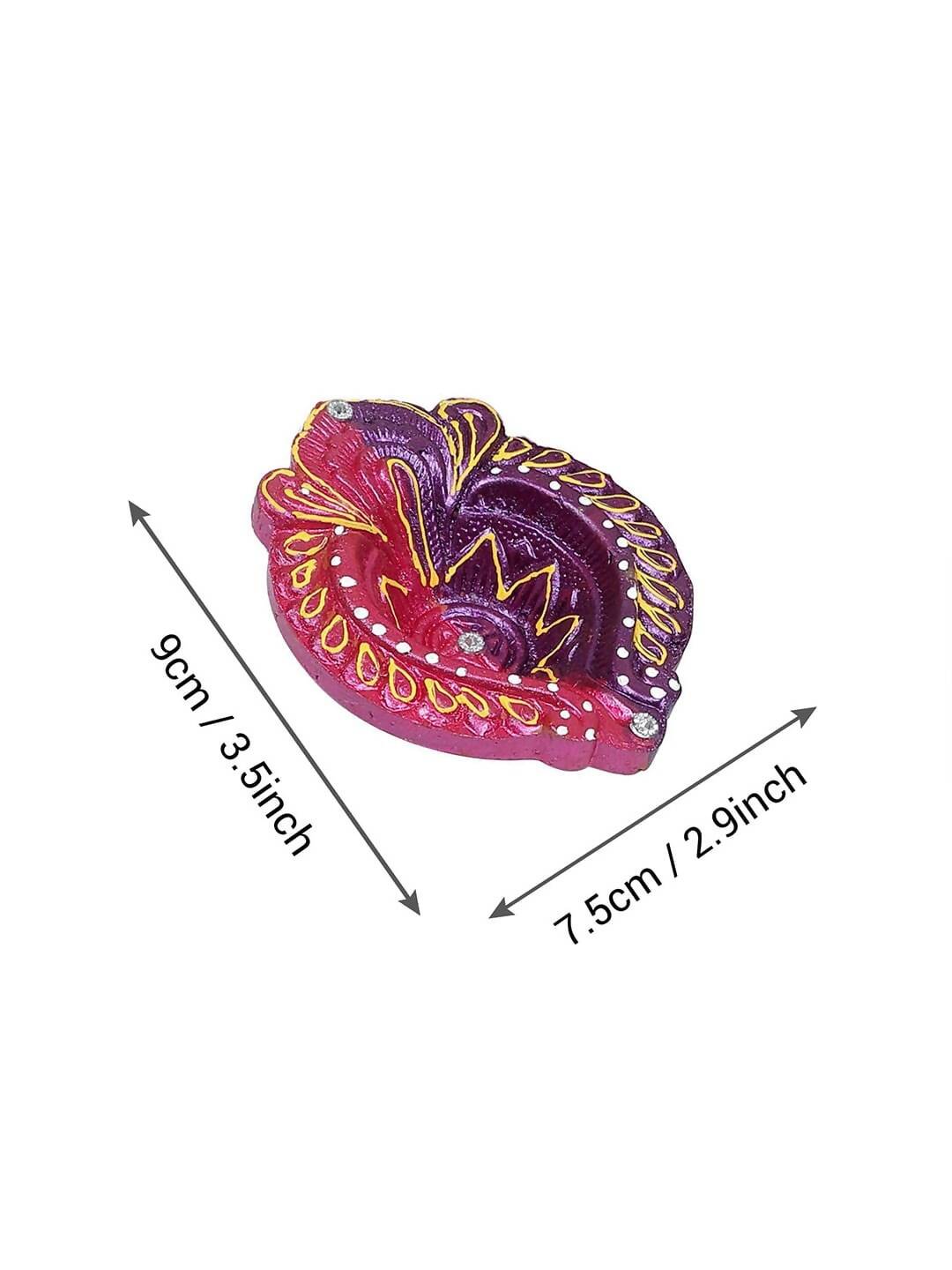 Tied Ribbons Set of 4 Red & Violet Textured Terracotta Diyas | Swadesiicart