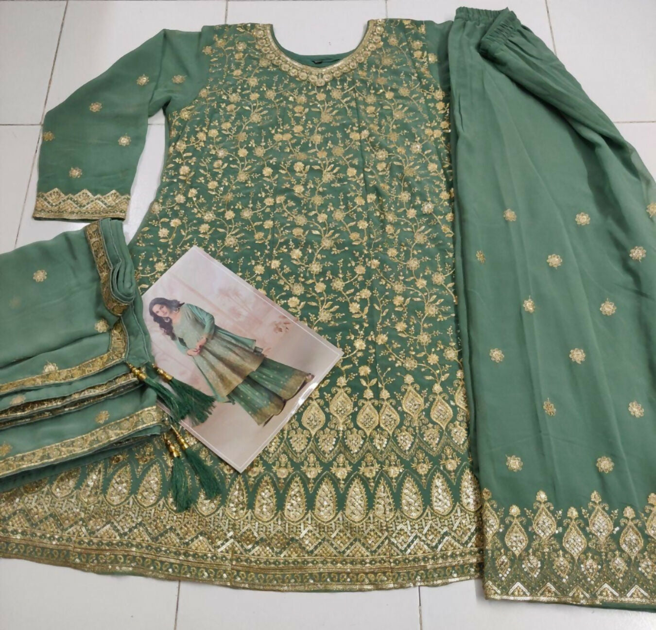 Anaita Green Heavy Fox Georgette Stitched Suit with Sequence Work
