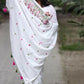 Exclusive Collection White Pure Cotton Handloom Embroidered Saree - Swadesiicart