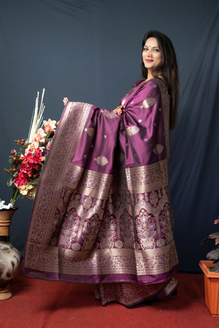 Jyoti Fashion Women's Wine Paithani Silk Zari Woven Saree with Blouse | Swadesiicart
