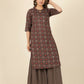 Aramya Brown Soft Cotton Geometric Print Straight Kurta Sharara Set for Women