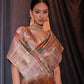 Vishnu Weaves Women's Pink Tussar Silk Zari Woven Saree with Blouse - Swadesiicart