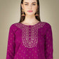 Jyoti Fashion Women's Purple Cotton Magic Slub Embroidery & Sequence work Kurta with Trouser & Dupatta | Swadesiicart