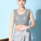 Grey Imported Crush Lycra Texture Pattern Ready to Wear Saree with stitched Blouse - Nirvana | Swadesiicart