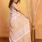 Very Much Indian Handblock Printed Cotton Saree With Natural Dyes - White Peach | Swadesiicart