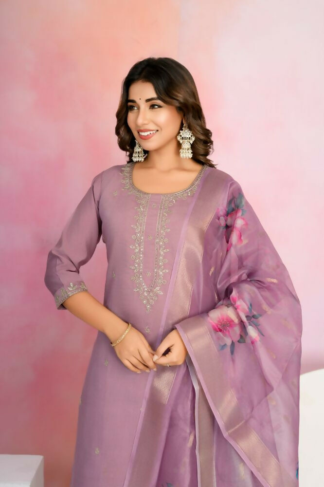 Ethnic Festive Wear Chanderi Onion Stitched Suit With Dupatta - Tanisha | Swadesiicart