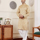 Beige Viscose Woven Jacquard Work Men's Rajwadi Kurta Set - Mahotsav