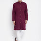 Even Apparels Maroon Pure Cotton Men's Sherwani Kurta With Open Front