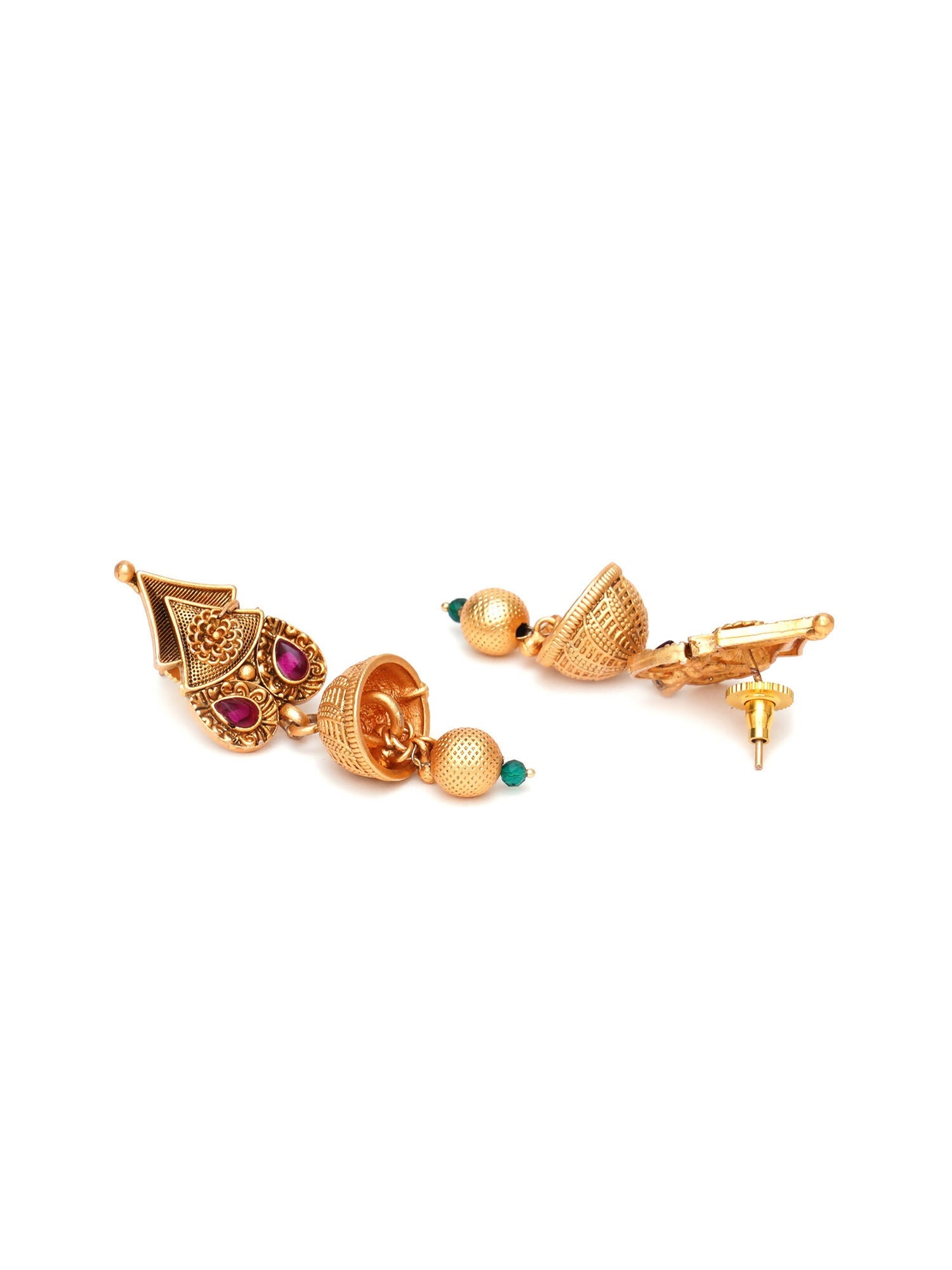 Temple Choker with Matching Jhumki Jewellery Set (Gold) - Ruby Raang - Swadesiicart