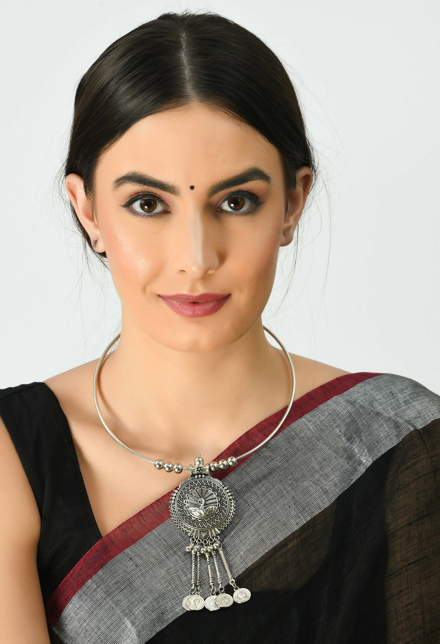 Mominos Fashion Johar Kamal Oxidised Silver-Plated Hasli Design Necklace Choker For Women | Swadesiicart