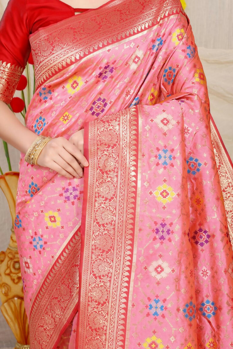Jyoti Fashion Women's Baby Pink Patola Silk Zari Woven Saree with Blouse | Swadesiicart