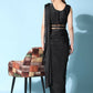 Black Imported Crush Lycra Texture Pattern Ready to Wear Saree with stitched Blouse - Nirvana | Swadesiicart