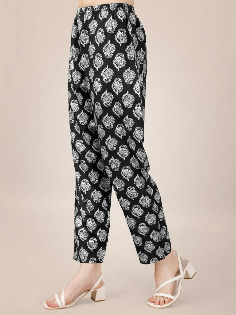 Jyoti Fashion Women's Black Rayon Print with Embroidery & Fancy Lace Work Kurta with Trouser & Dupatta | Swadesiicart