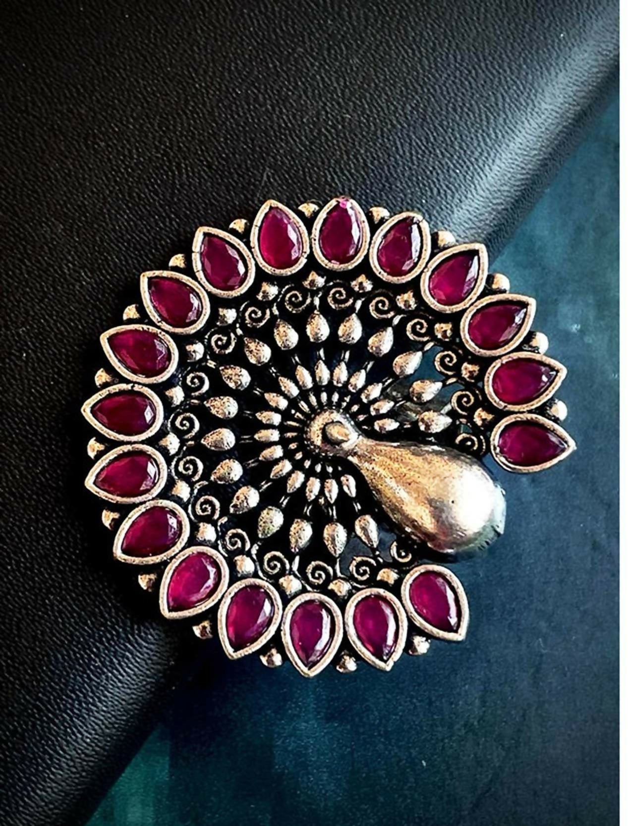 Joban Fashion Peacock Shape Monalisa Stone Silver Plated Ring | Swadesiicart