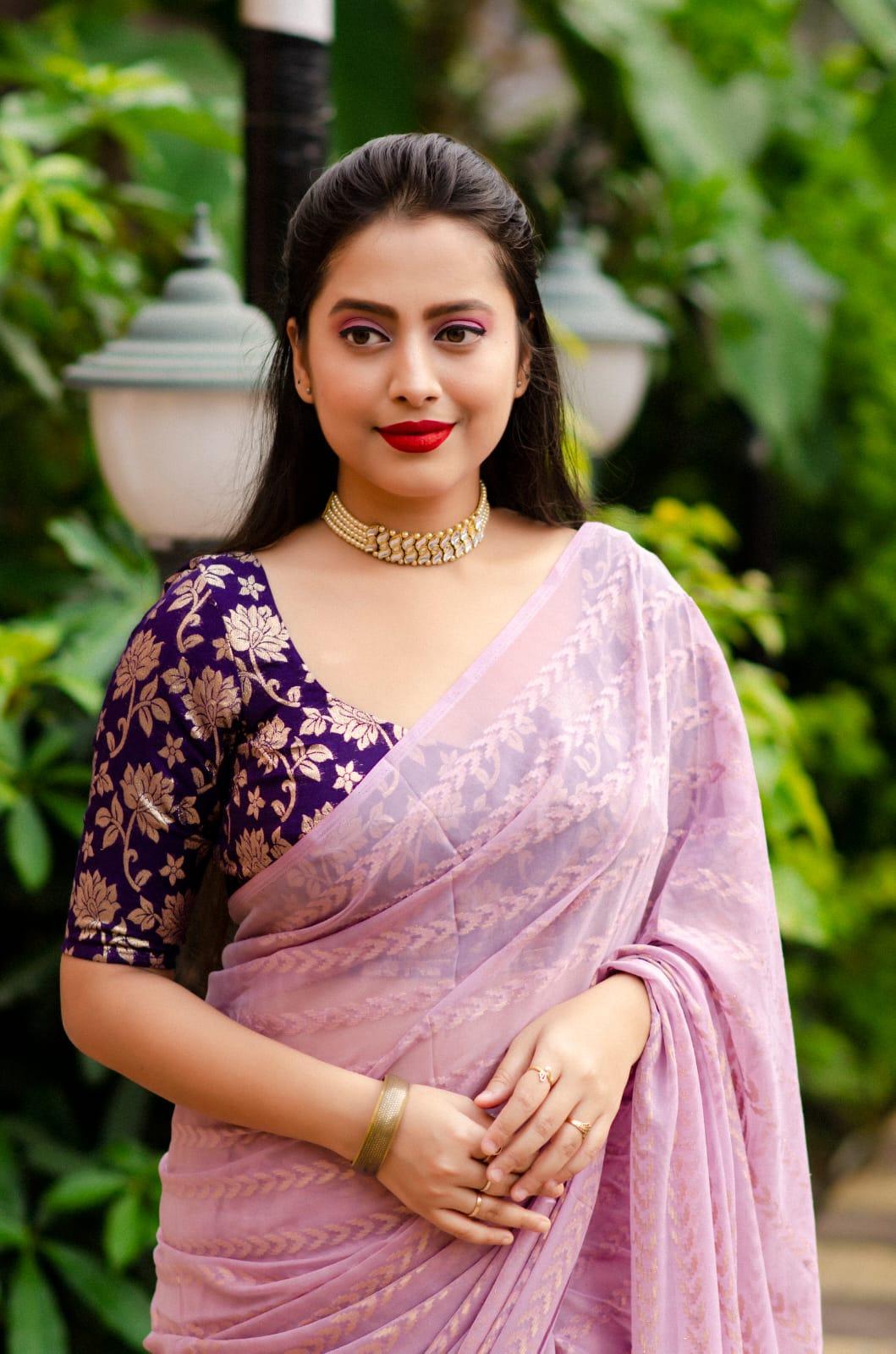 Onion Poly Crepe Tie and Dye Saree with Unstitched Blouse - Hiral Fashion | Swadesiicart