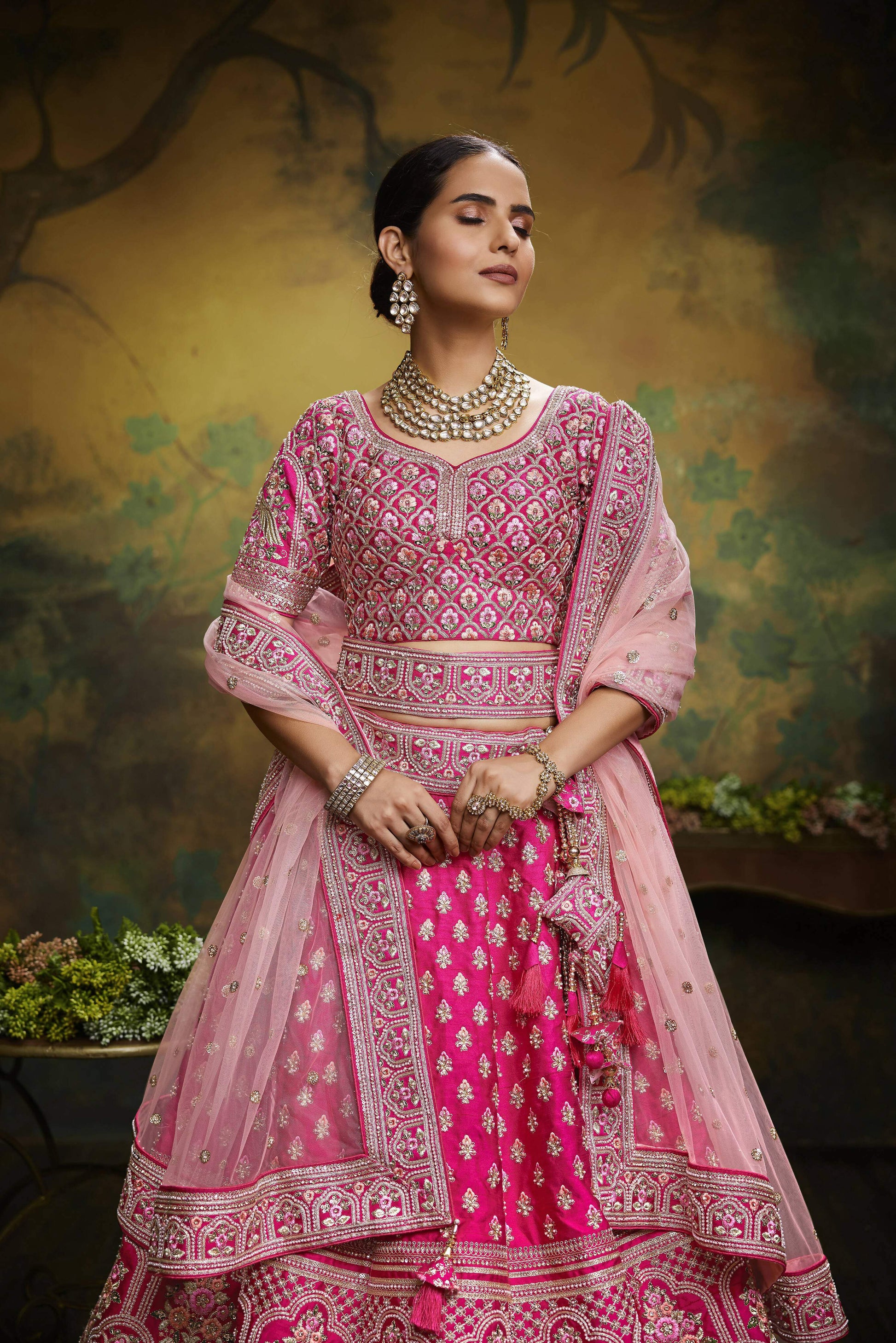 House of Panchhi Pink Pure Silk Moti & Zarkan heavy embroidery Lehenga choli & Dupatta | Swadesiicart
