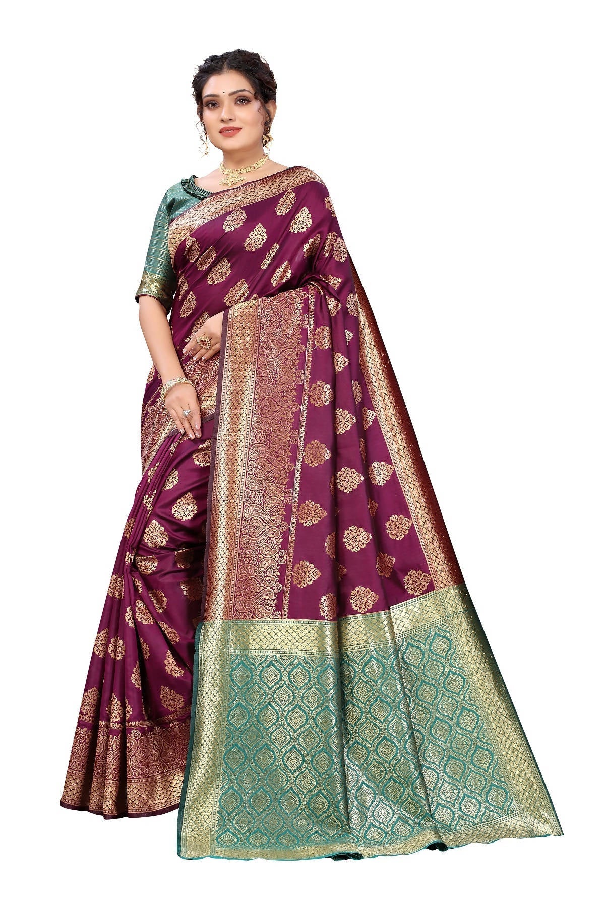 Vamika Ethnic Fire Purple Weaving Banarasi Jacquard Saree | Swadesiicart