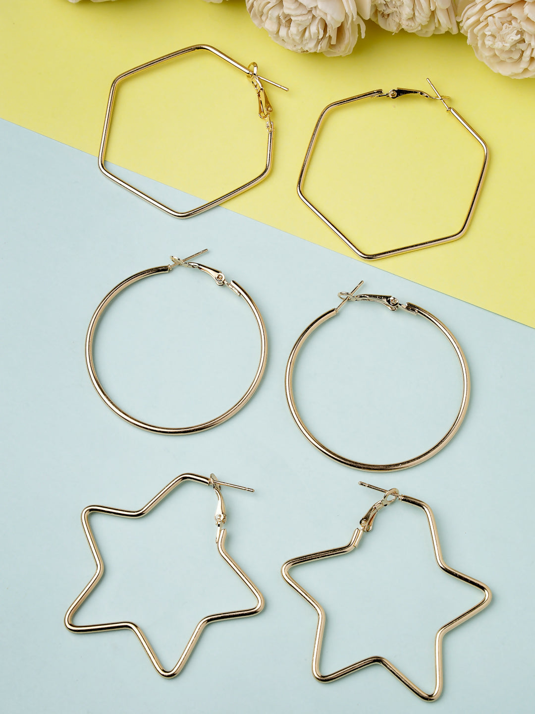 NVR Women Gold-Toned Geometric Hoop Earrings | Swadesiicart