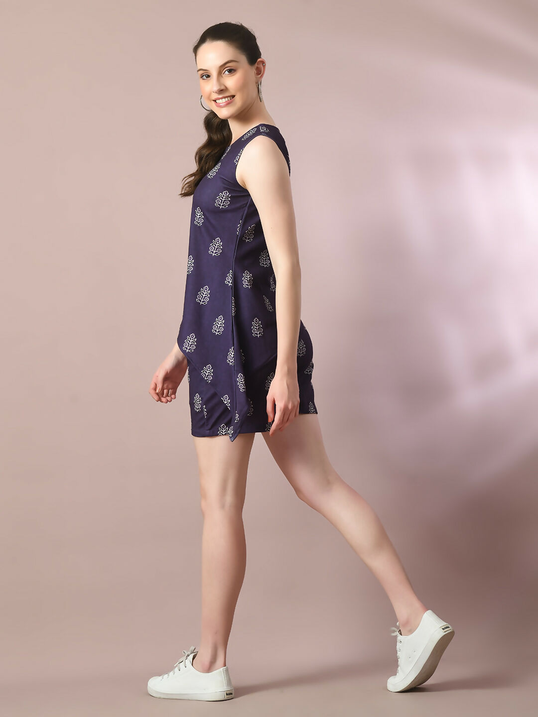 Myshka Women's Blue Printed Round Neck Party Top With Shorts Co-ord set - Swadesiicart