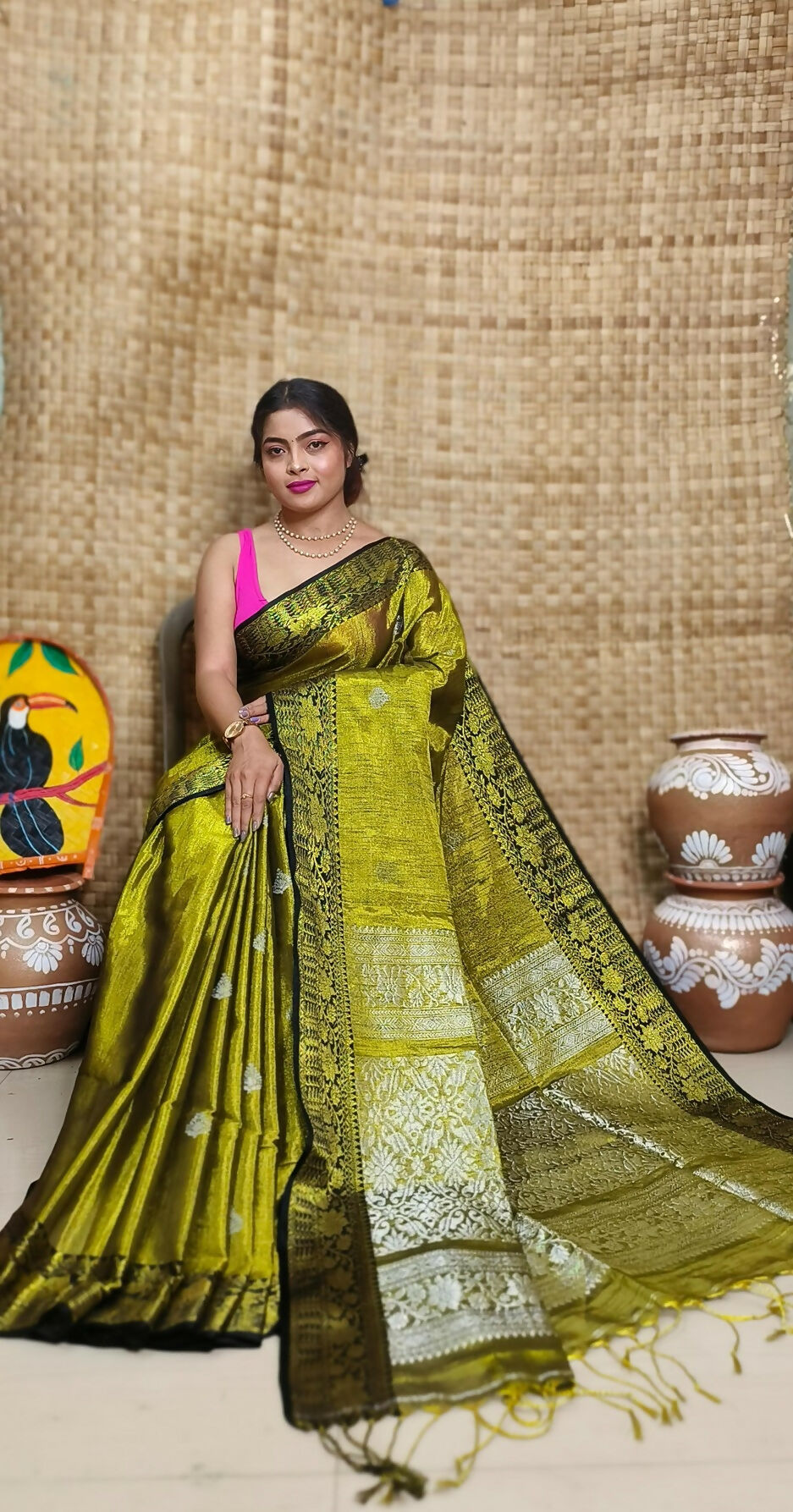 Exclusive Collection Pista Beautiful Tissue Benarasi Saree - Swadesiicart