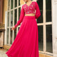 Janasya Pink Georgette Embroidered Top & Skirt | Swadesiicart