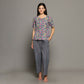Breathables Women Cotton Printed Loungewear Kurta And Pants Co-Ord Set With Crop Top Grey I Nightwear