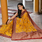Joban Fashion Yellow Crepe Chiffon Pure Handloom Banarasi Silk Saree | Swadesiicart