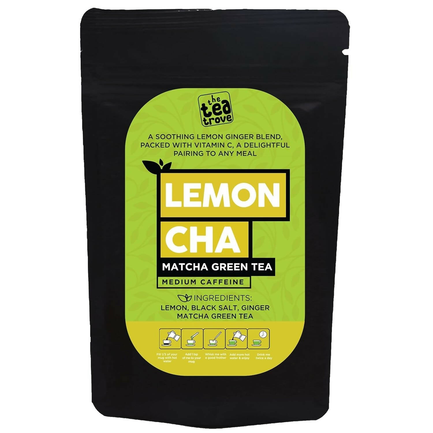 The Tea Trove Matcha Green Tea Powder - Lemon, Ginger, Matcha tea with Black Rock Salt | Swadesiicart