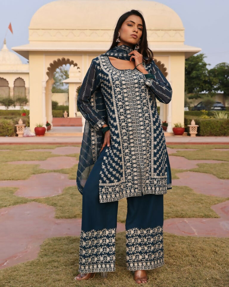 Jyoti Fashion Women's Morpeach Georgette Embroidered Designer Kurta Set | Swadesiicart