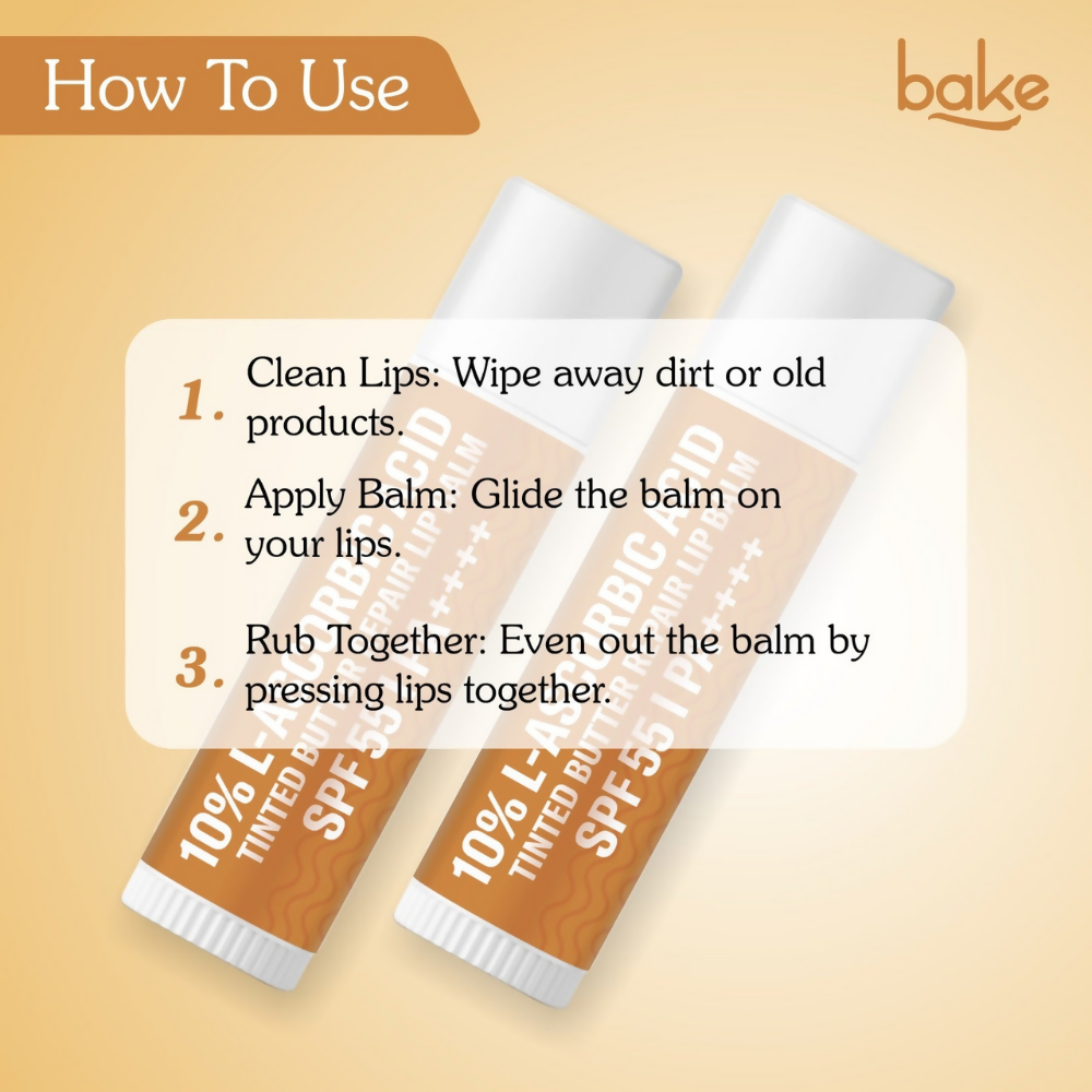 Bake 10% L-Ascorbic Acid Tinted Butter Brightening Lip Balm SPF 55 PA++++ | Swadesiicart