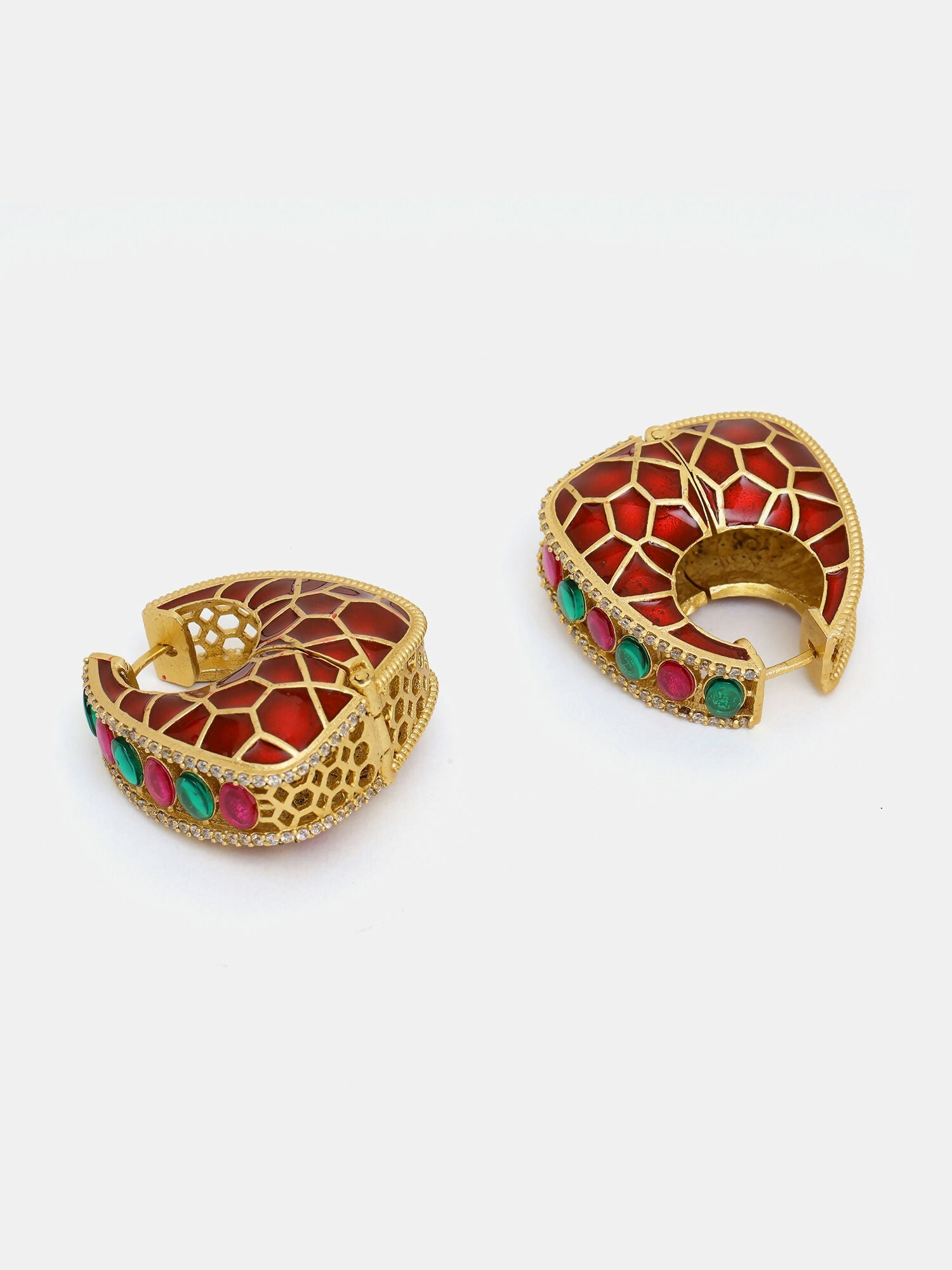 Ruby Raang Gold Polished Kundan Work Multi Loops | Swadesiicart