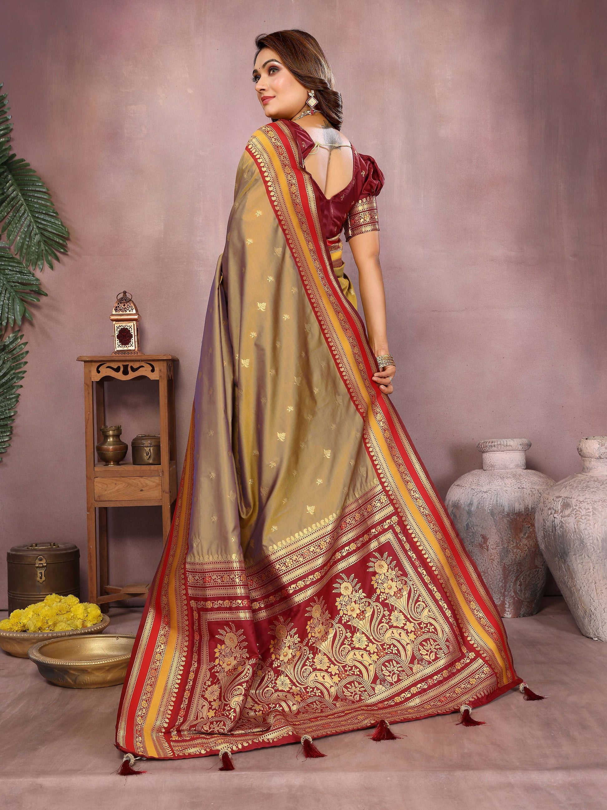 Aastha Fashion Khaki Kalamkari Silk Weaving Saree