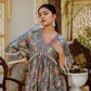 Vaasva Women Olive Green Muslin Floral Print Alia cut Kurta & Pant (Cord set) - Swadesiicart