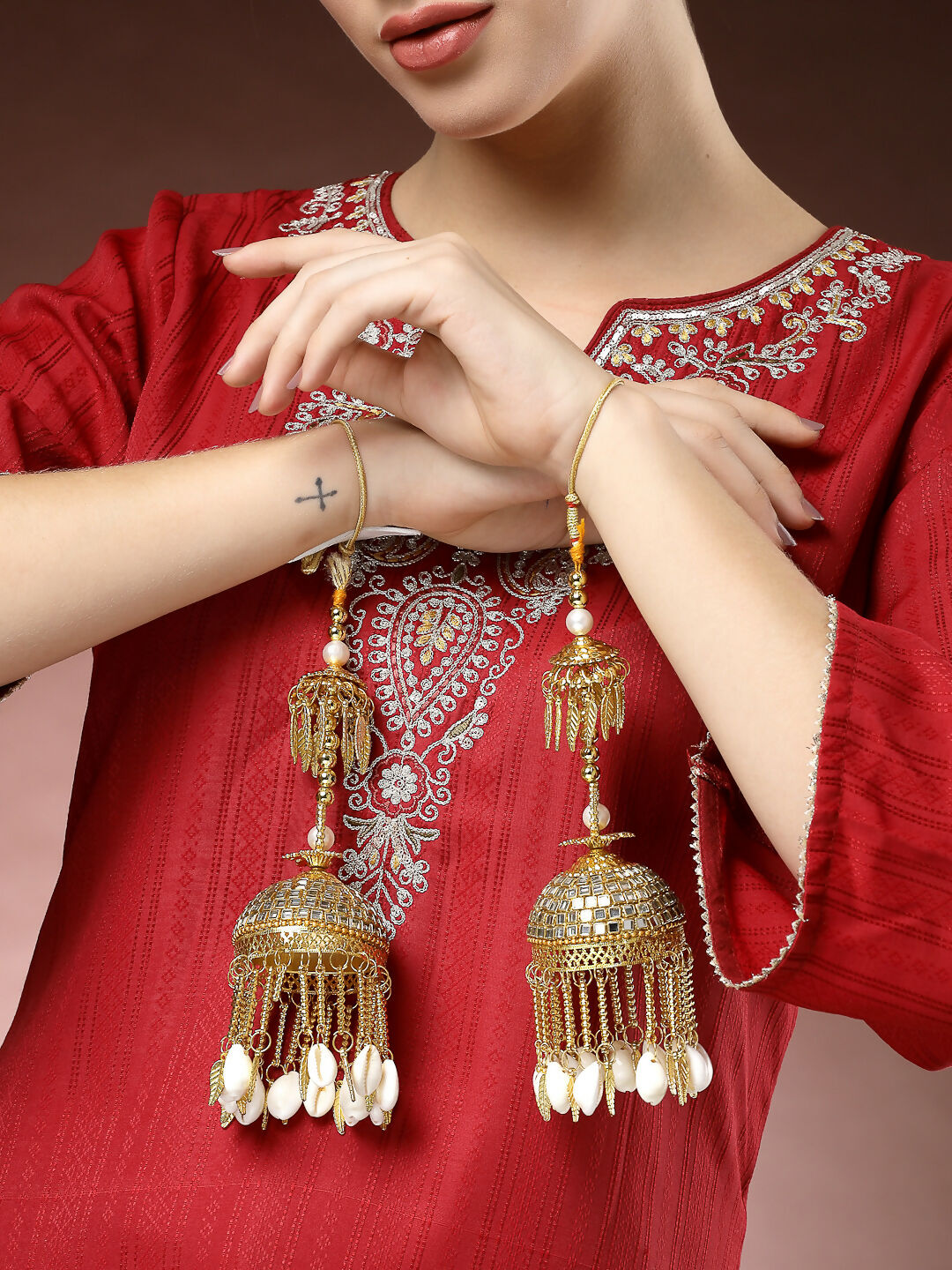 NVR Women's Pack Of 2 Gold-Polished Kundan Kaleera Sets - Swadesiicart