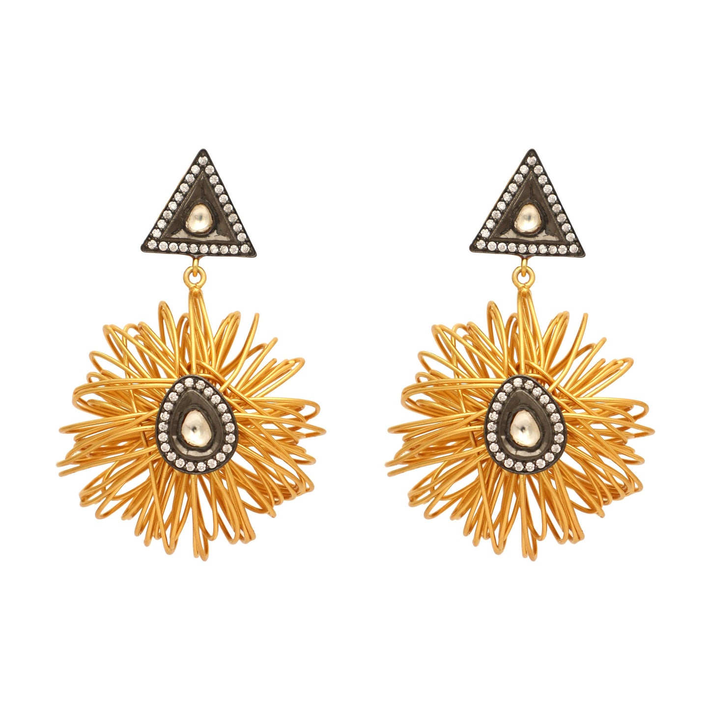 Nuyug 18K Gold-Plated Stones & American Diamond Studded Contemporary Wire Drop Earrings | Swadesiicart