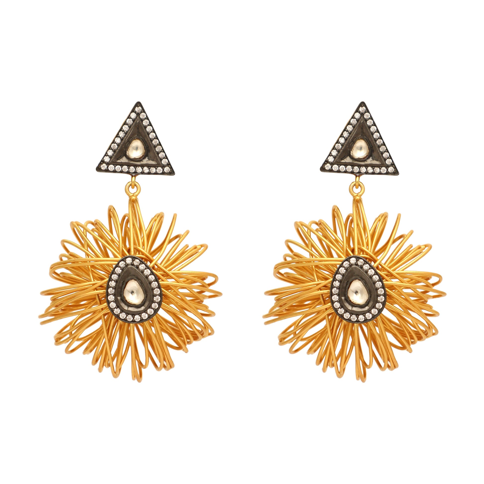Nuyug 18K Gold-Plated Stones & American Diamond Studded Contemporary Wire Drop Earrings | Swadesiicart