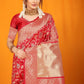Jyoti Fashion Women's Maroon Kanjivaram Silk Zari Woven Saree with Blouse | Swadesiicart