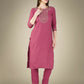 Jyoti Fashion Women's Wine Cotton Magic Slub Embroidery & Sequence work Kurta with Trouser & Dupatta | Swadesiicart