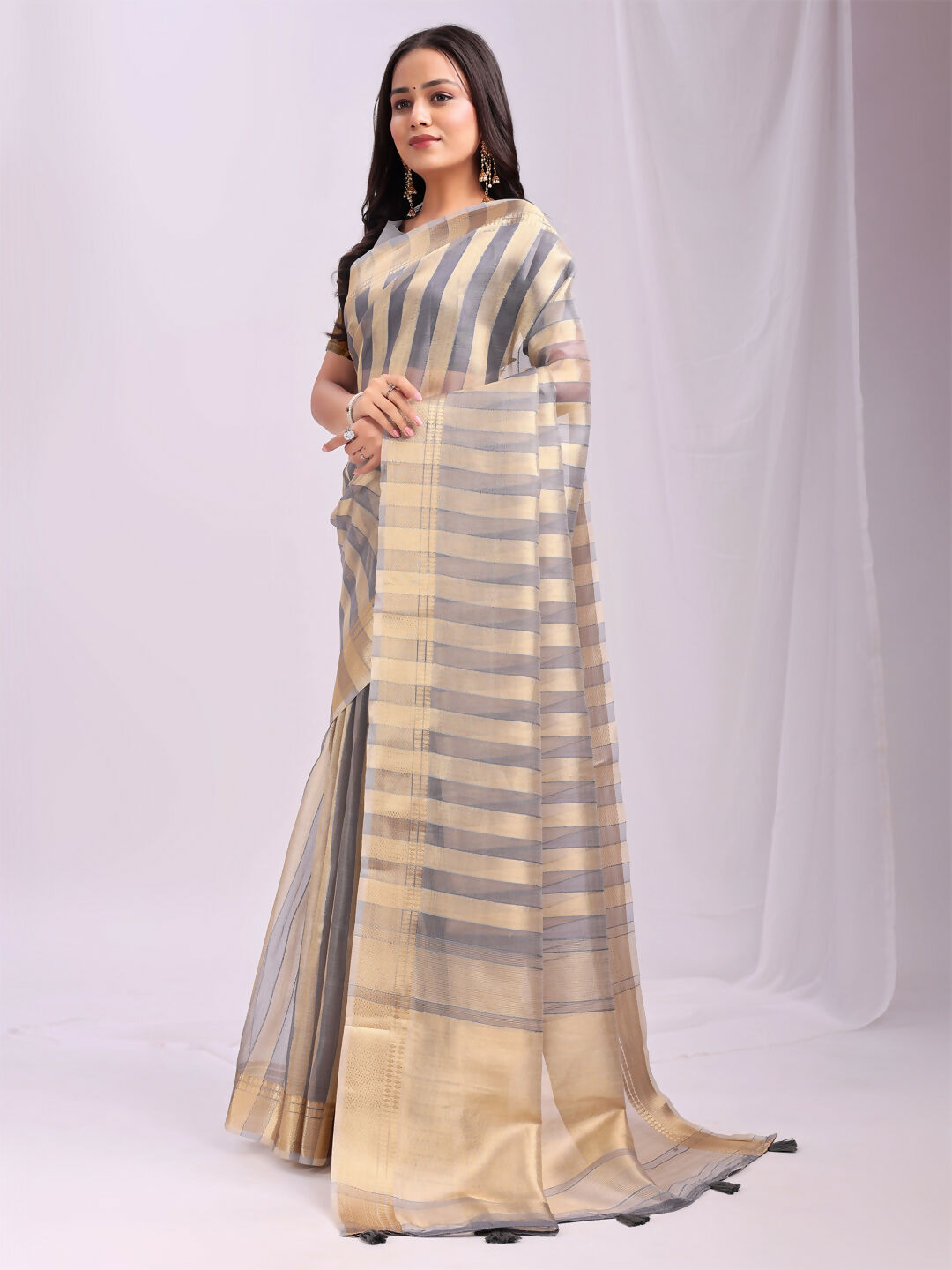 Shree Shyam Fashion Organza Grey Saree