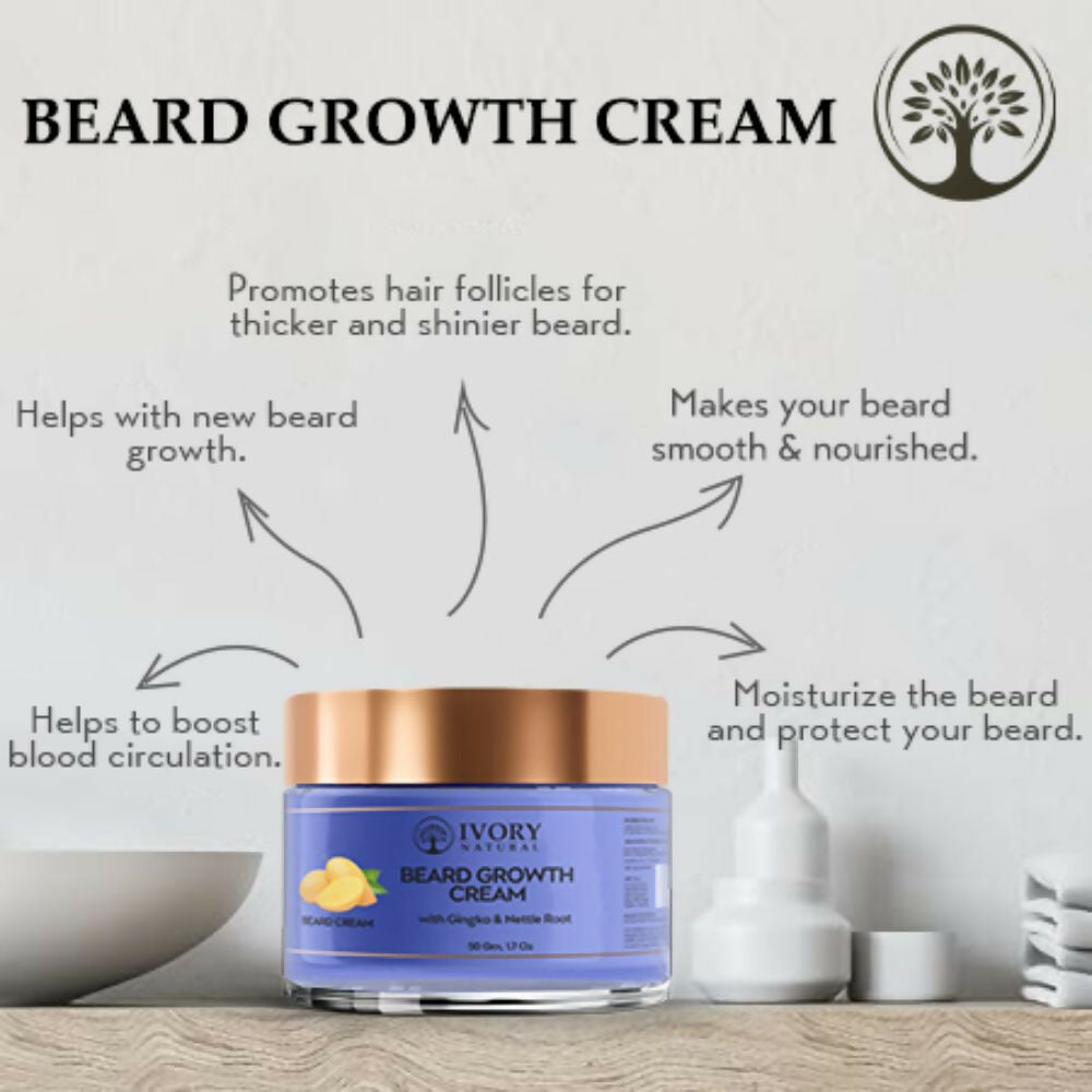 Ivory Natural Beard Growth Cream - Biotin Boosted Hair Follicle For New Hair Cycle | Swadesiicart