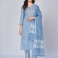 NOZ2TOZ Women's Printed & Embroidered Straight Cotton Sky Blue Kurta Pant With Dupatta (3Pcs Set) - Noz2Toz