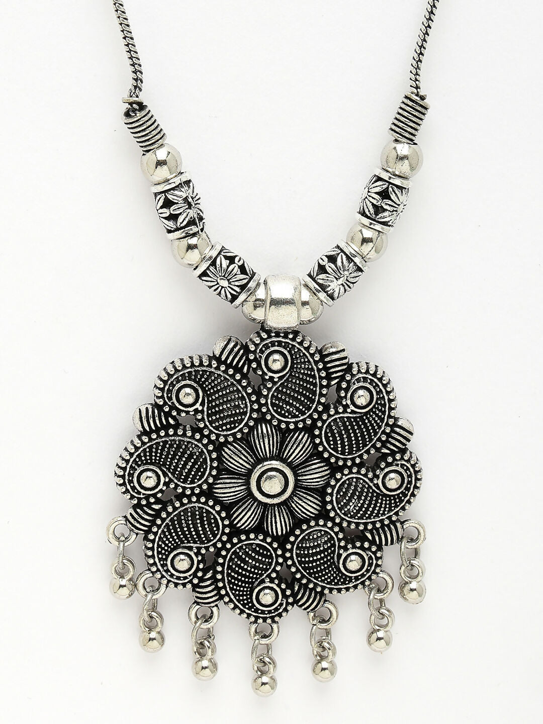 NVR Women's Silver-Toned Floral Shape Pendant with Chain | Swadesiicart